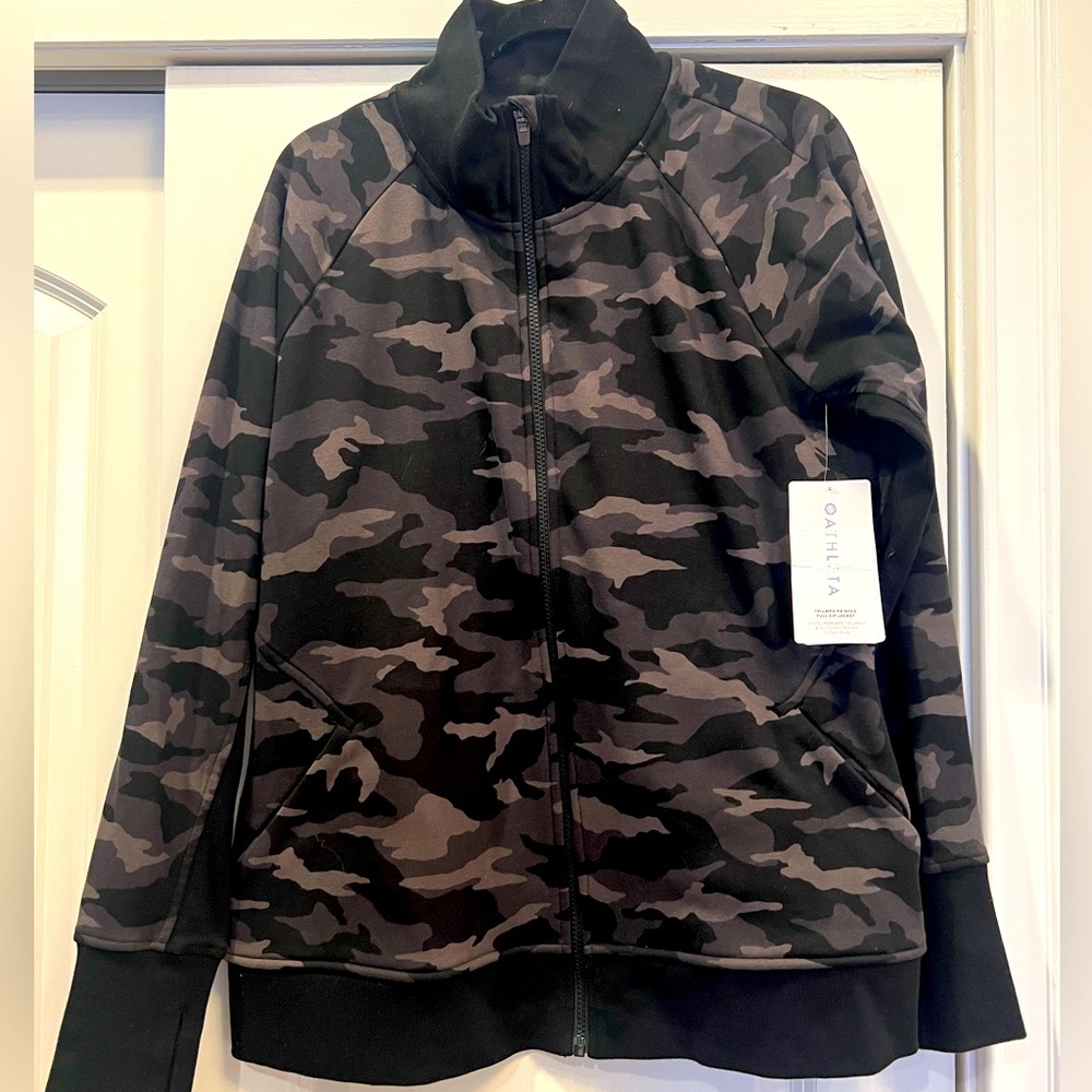 Athleta Black and Gray Camo Zip-Up Jacket